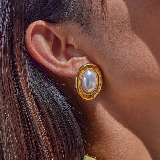 18K Gold Couture Pearl Statement Stud Earrings