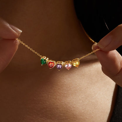 18K Gold Custom Heart Birthstone Charm Necklace