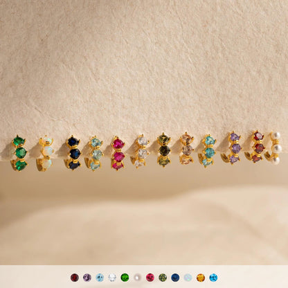 14K Gold Birthstone Huggie Earrings