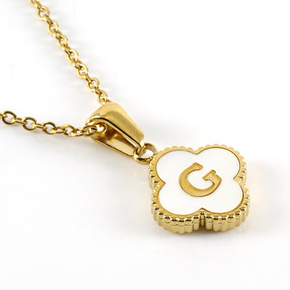 18K Gold Initial Clover Pendant Necklace