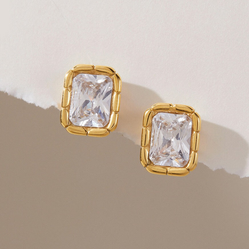 18K Gold The Heiress Radiant Bezel Stud Earrings