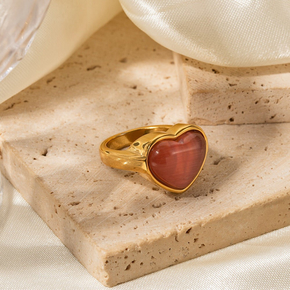 18K Gold Pink Heart Ring