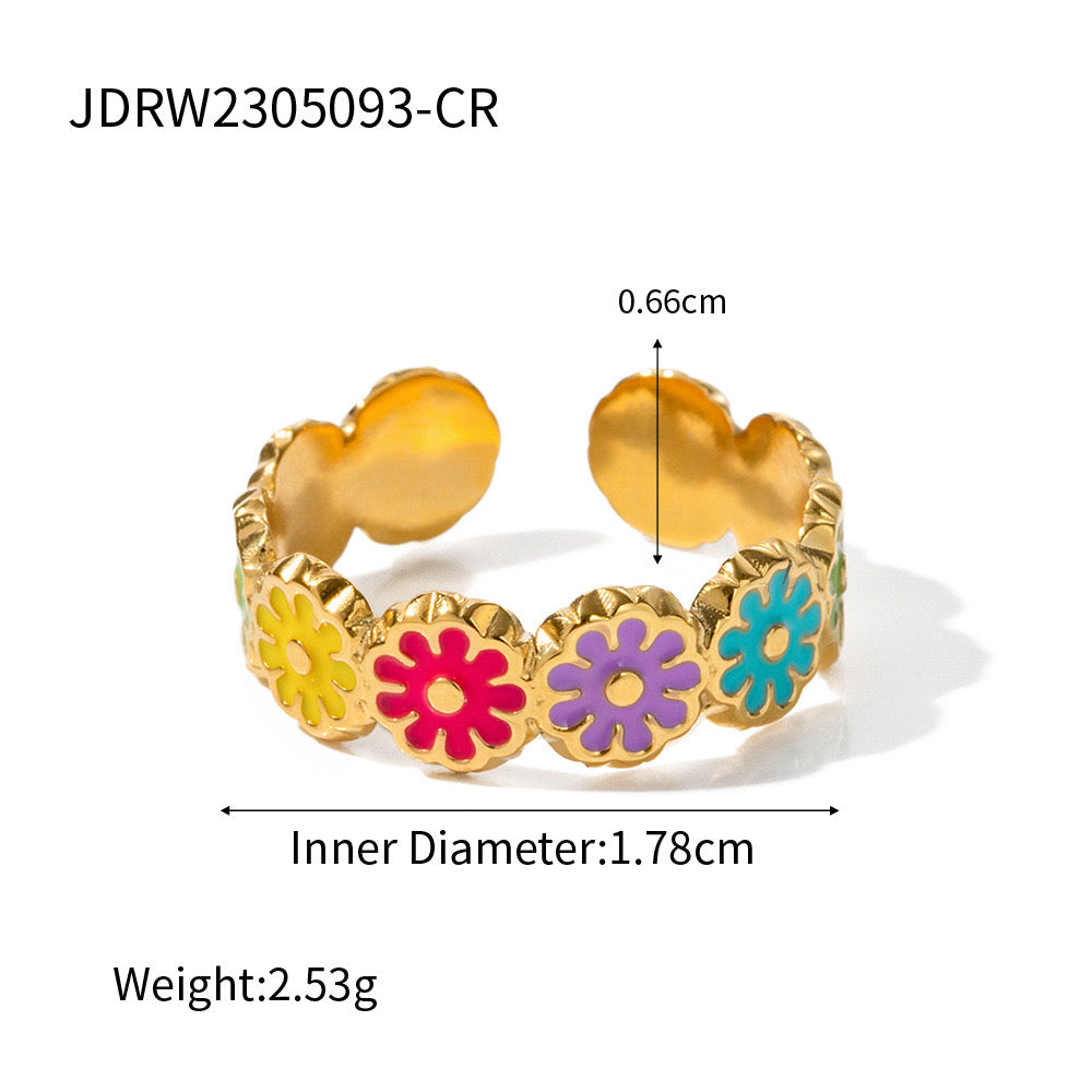 18K Gold Daisy Flower Color Band Ring