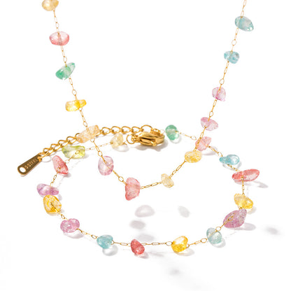 18K Gold Gemstone Crystal Necklace