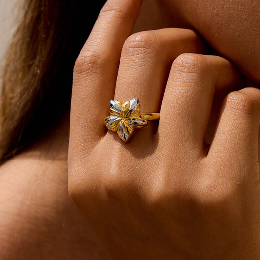 18K Gold and Silver Two Tone Cosmic Motion Statement Star Ring
