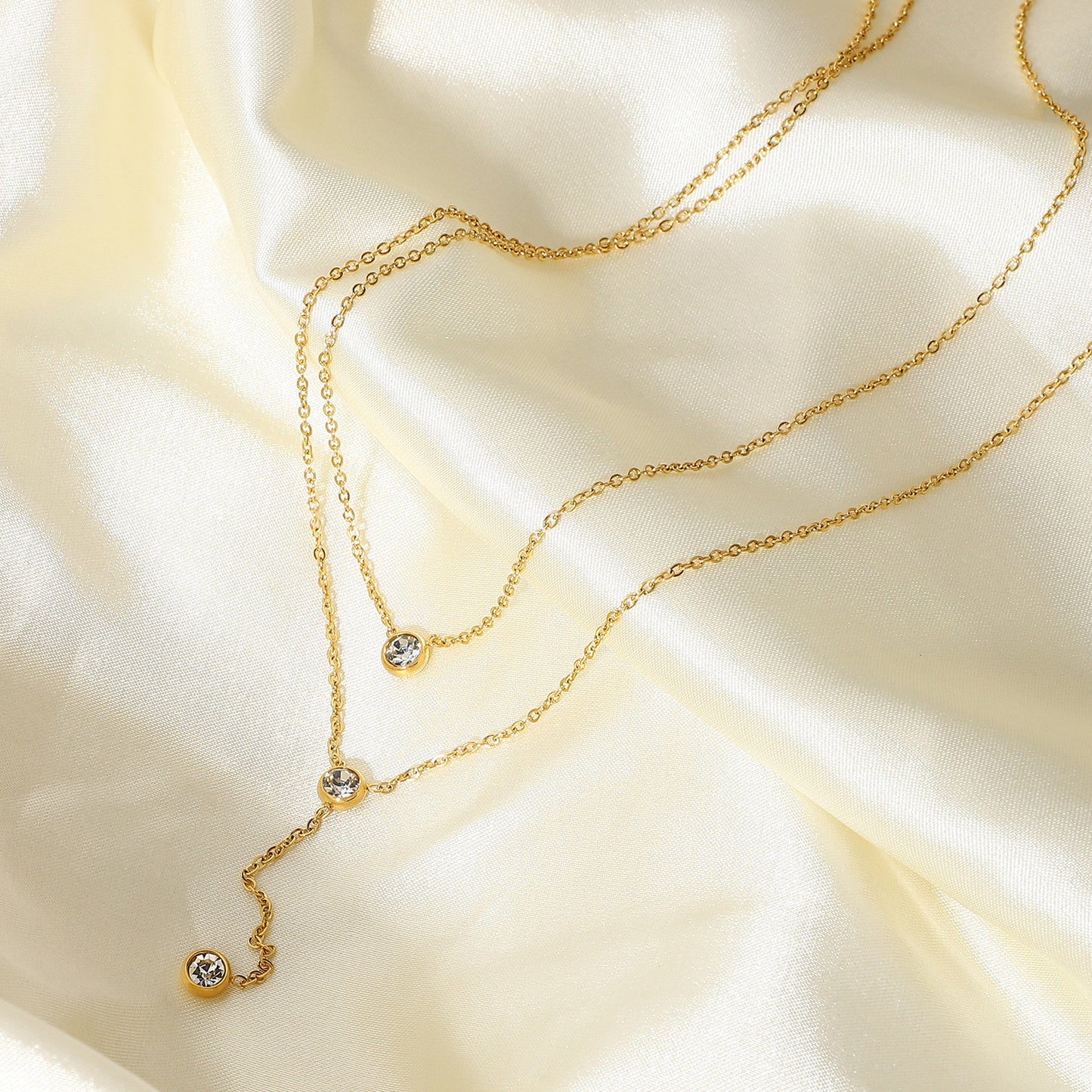 18K Gold Layered Lariat Necklace