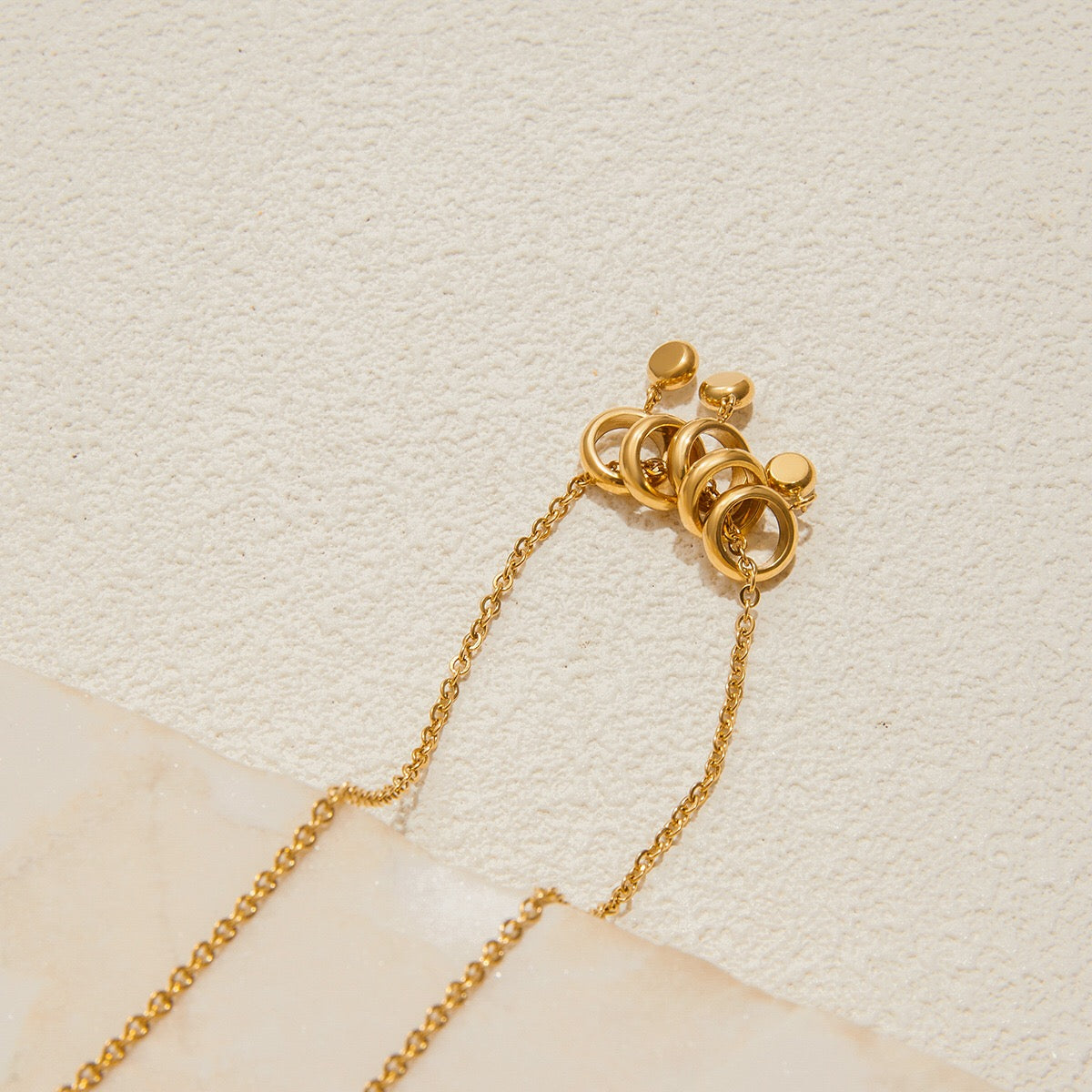 18K Gold Starry Ring Charm Pendant Herringbone Snake Chain Layered Necklace Set