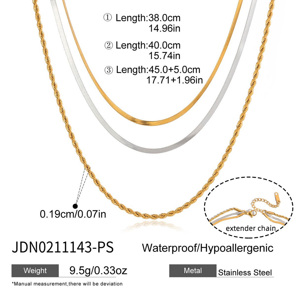 18K Gold and Silver Two Tone Herringbone Snake Rope Chain Layered Necklace Set
