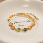 18K Gold Color Cat's Eye Gemstones Chain Bracelet