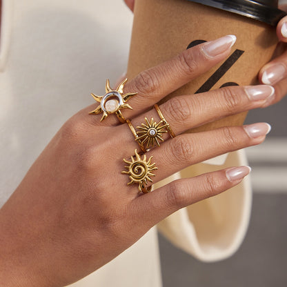 18K Gold Sunbeam Chunky Statement Sun Ring