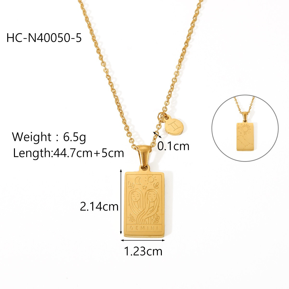 18K Gold Zodiac Plate Pendant Necklace