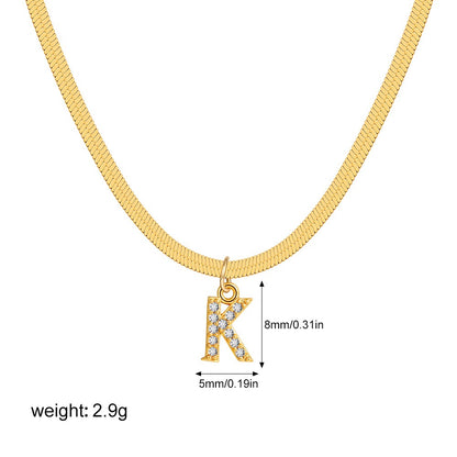 18K Gold Minimalist Glam Herringbone Chain Initial Dainty Necklace