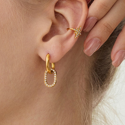 18K Gold Cosmic Charm Huggie Dangle Earrings Star Ear Cuff Set
