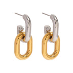 18K Gold and Silver Two Tone Knockout Hoop Dangle Earrings