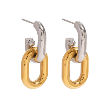 18K Gold and Silver Two Tone Knockout Hoop Dangle Earrings