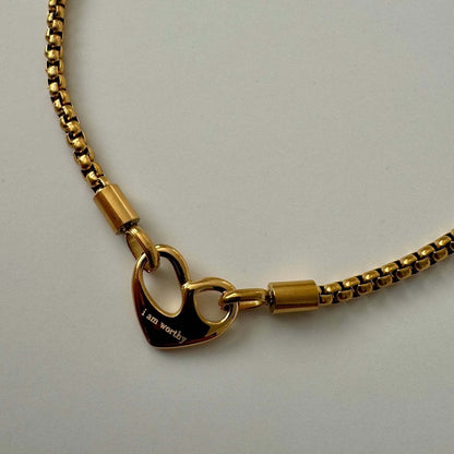 18K Gold I Am Worthy Heart Necklace