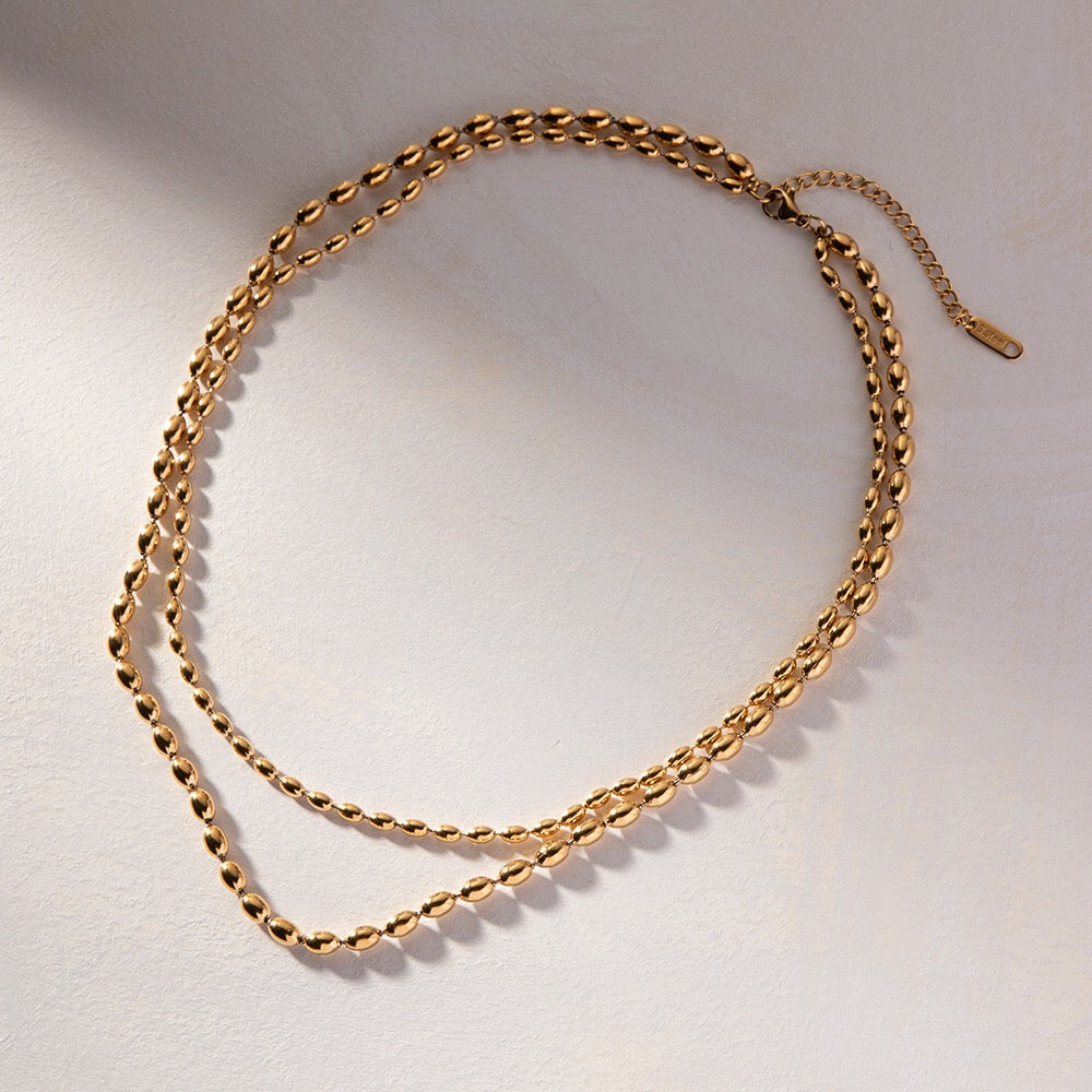 18K Gold Beaded Chain Layered Necklace