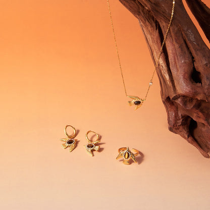 18K Gold Free Spirit Tiger Eye Bird Ring