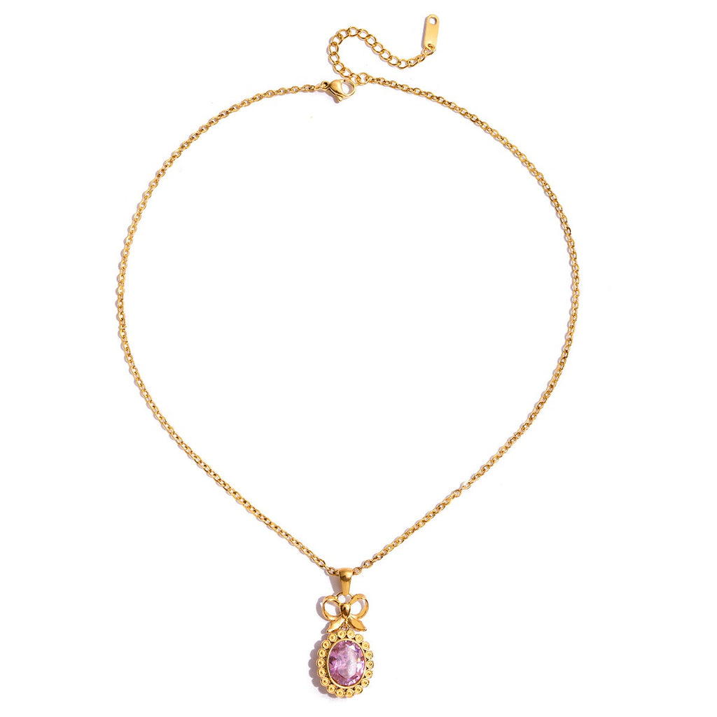 18K Gold Pink Majesty Bow Pendant Necklace