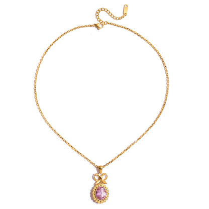 18K Gold Pink Majesty Bow Pendant Necklace