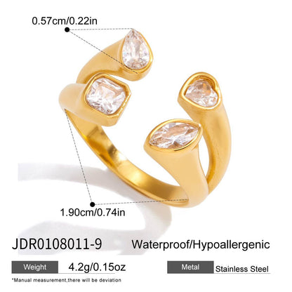 18K Gold Radiant Embrace CZ Statement Cuff Ring