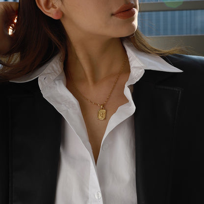 18K Gold Cupid Plate CZ Pendant Necklace