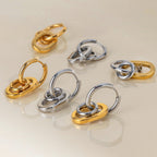 18K Gold and Silver Two Tone Trinity Small Hoop Dangle Huggie Earrings