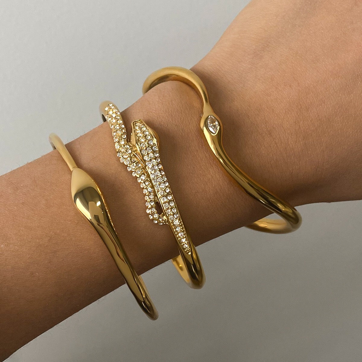 18K Gold Serpent Seduction Statement Bangle Bracelet Stack