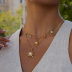 18K Gold Opal Forever Sun Pendant Statement Charm Necklace