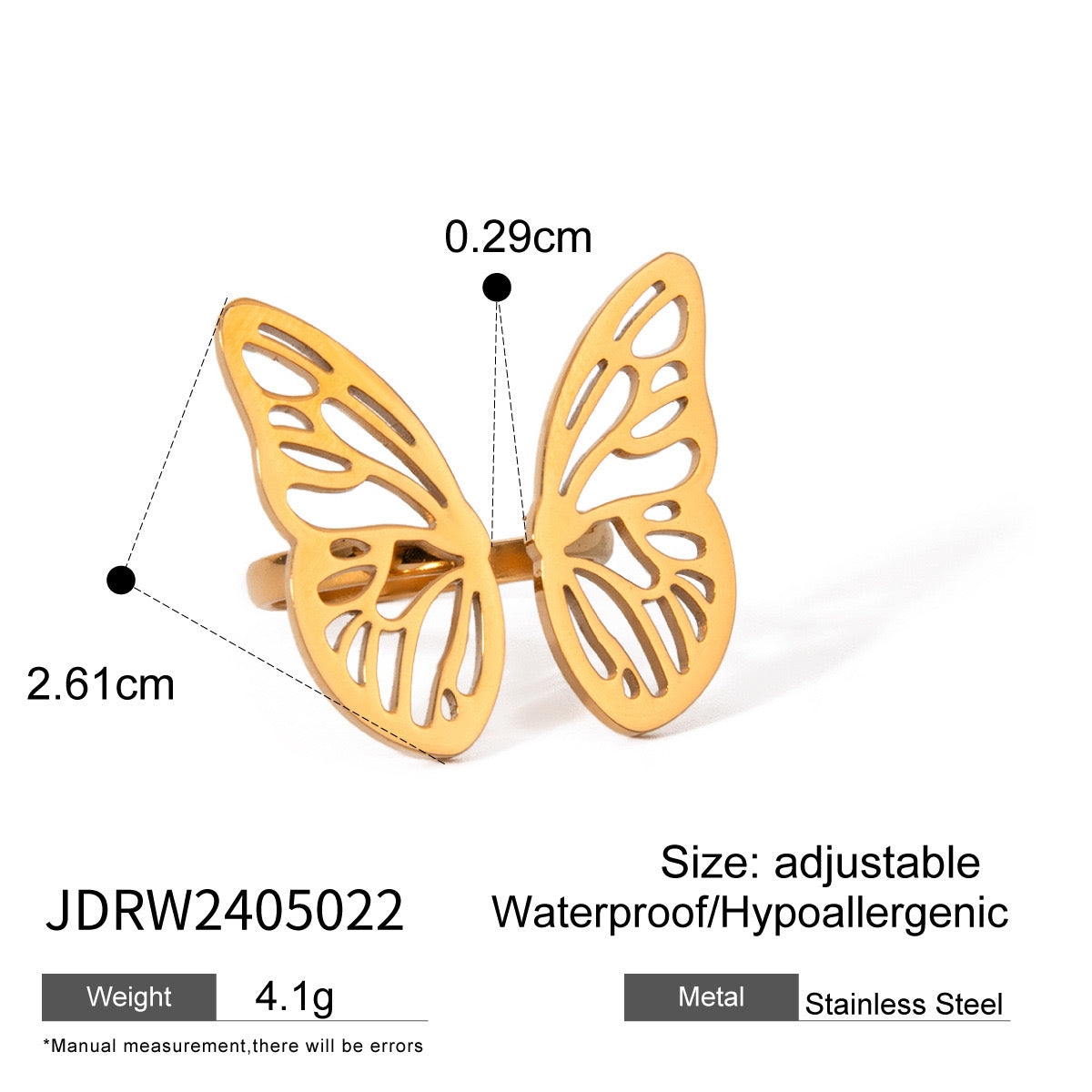 18K Gold Butterfly Wings Statement Cuff Ring