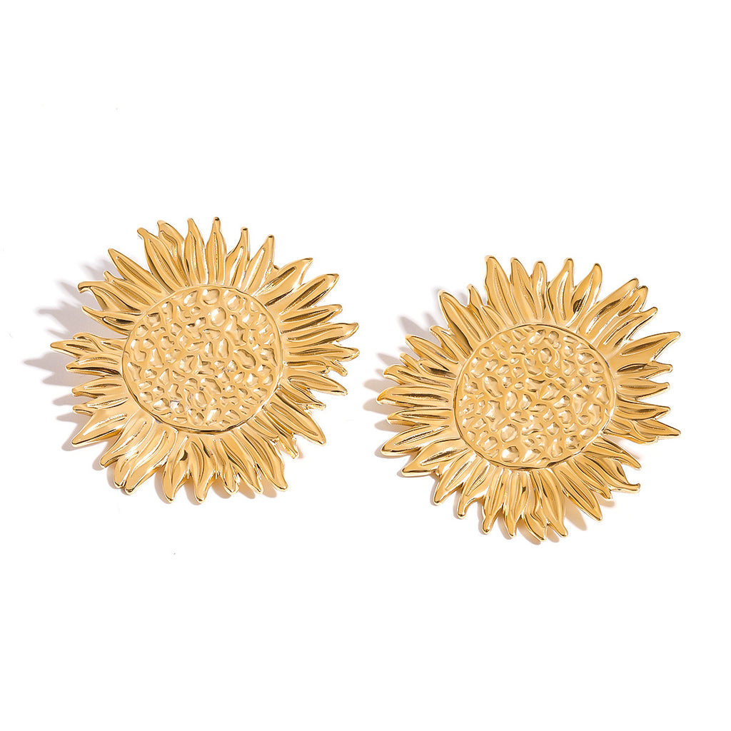 18K Gold Sunflower Statement Stud Earrings