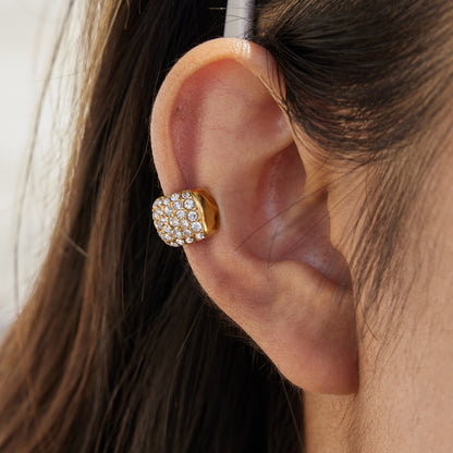 18K Gold Diamond Fever Huggie Earrings Ear Cuff Set