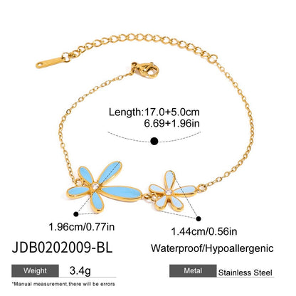 18K Gold Blue Flower Dainty Bracelet