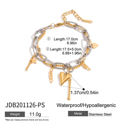 18K Gold Heart Charm Paperclip Chain Bracelet