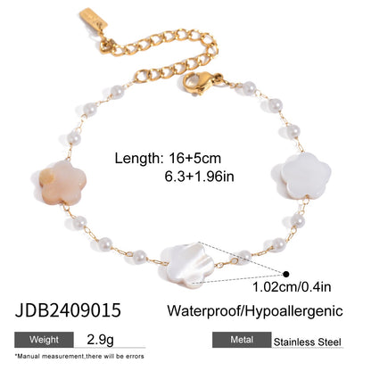 18K Gold Floating Pearls Chain Bracelet Stack