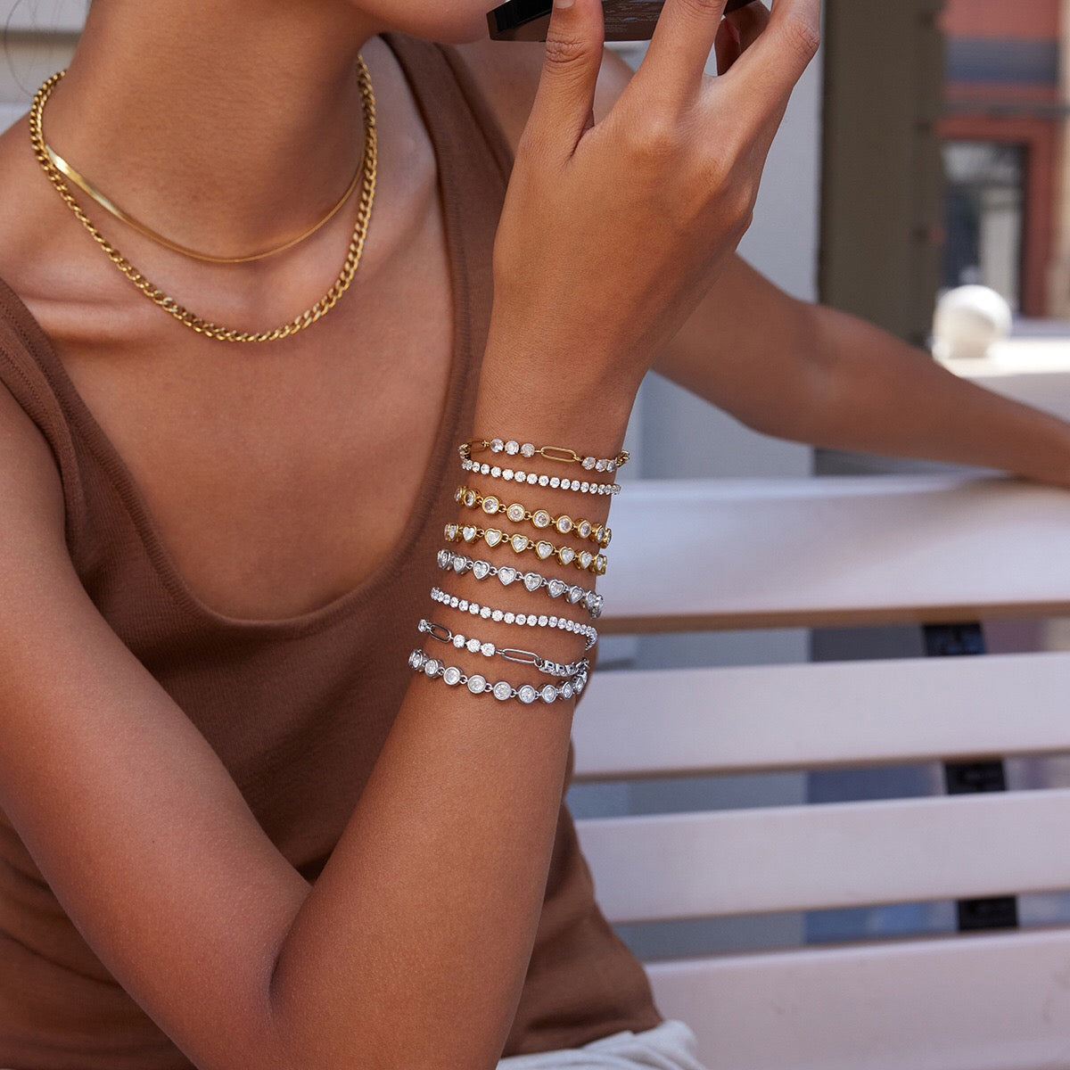 18K Gold Bejeweled Desire Heart Tennis Bracelet Stack