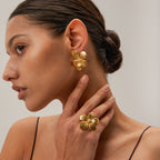 18K Gold Blooming Flower Statement Stud Earrings