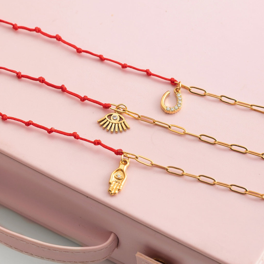18K Gold Grace Knot Red String Lucky Charm Dainty Bracelet