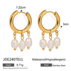 18K Gold Dangle Pearl Huggie Earrings