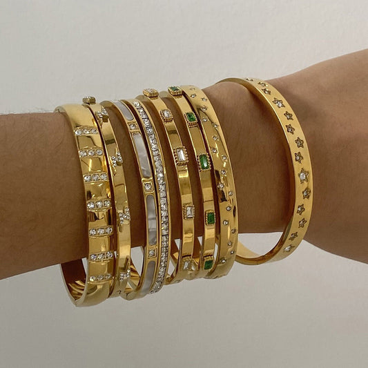 18K Gold Golden Hour Star Bangle Bracelet Stack