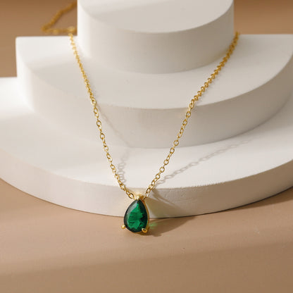 18K Gold Teardrop Birthstone Pendant Necklace