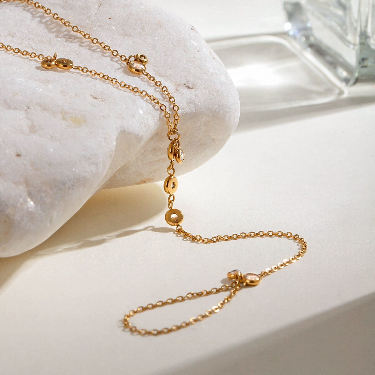 18K Gold Waterproof Trendy Bejeweled Hand Chain Bracelet