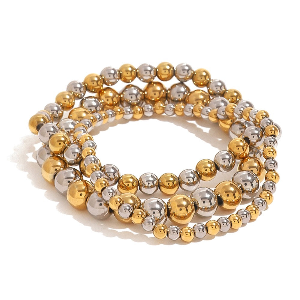 18K Gold and Silver Two Tone Essential Beaded Bracelet