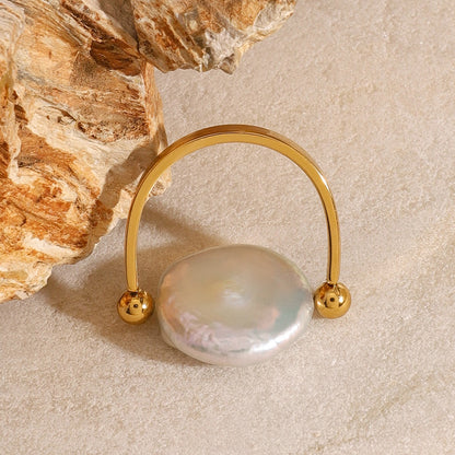 18K Gold Rotating Baroque Pearl Statement Ring