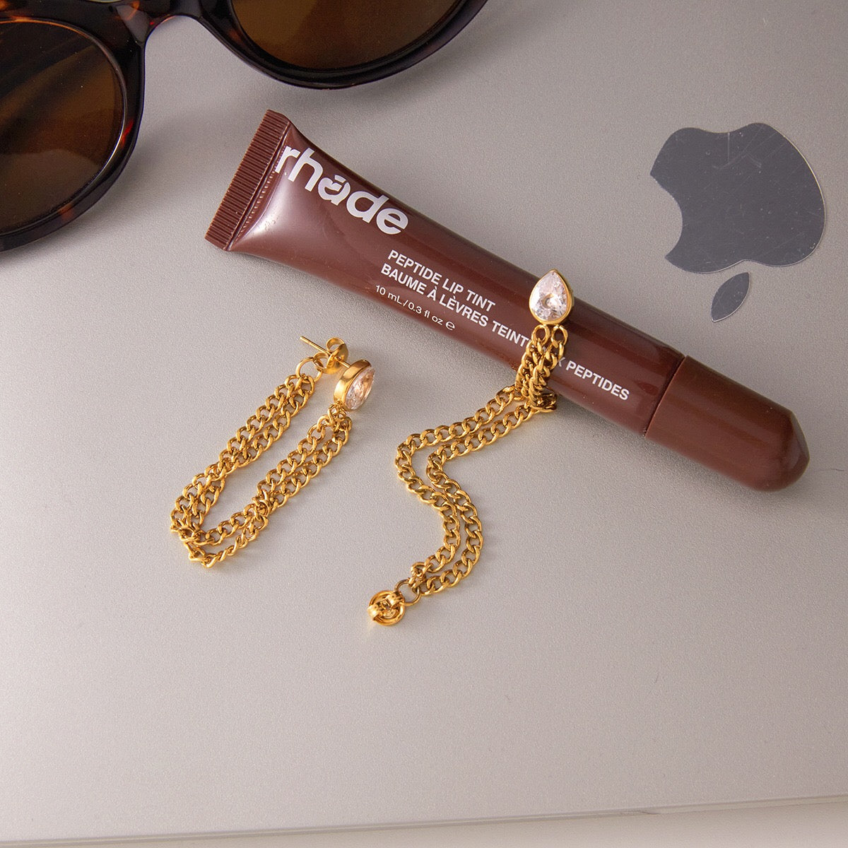 18K Gold Soft Sway Chain Drop Dangle CZ Stud Earrings