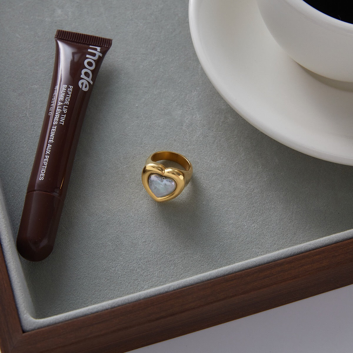 18K Gold Pearl Heart Statement Ring
