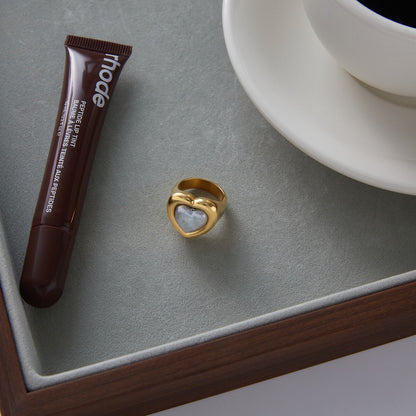 18K Gold Pearl Heart Statement Ring