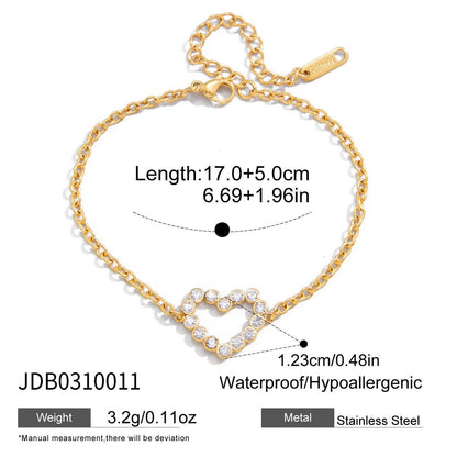 18K Gold Bliss Pave Heart Dainty Bracelet