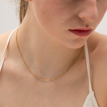 18K Gold Delicate Beaded Chain Choker Necklace