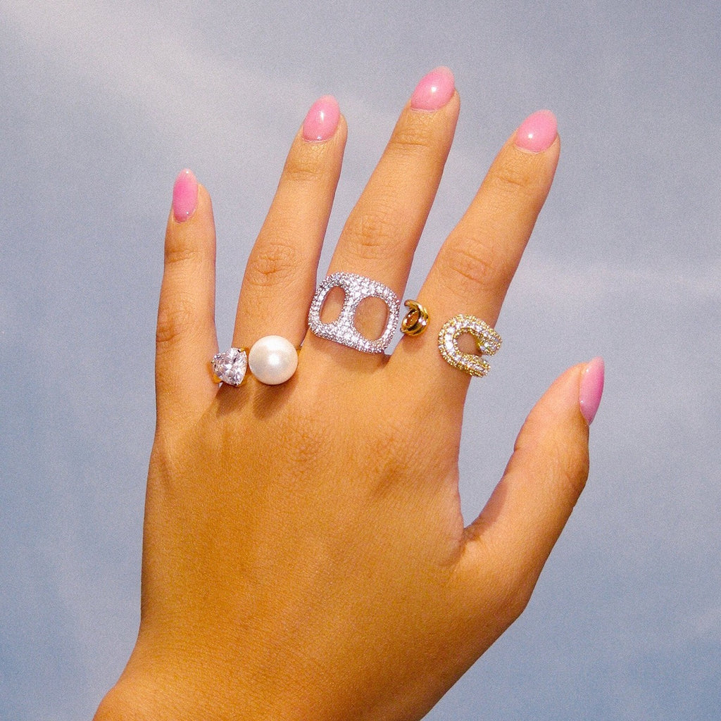18K Gold Bejeweled Safety Pin Cuff Stacking Ring